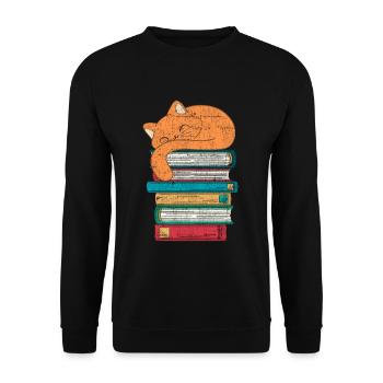 Buch Katze - Unisex Pullover - Schwarz - Vorne - Alina (178cm) & Michal (187cm)
