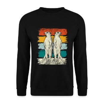 Retro Erdmännchen Tiere - Unisex Pullover - Schwarz - Vorne - Alina (178cm) & Michal (187cm)