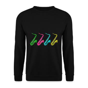 Retro Saxophon Musiker - Unisex Pullover - Schwarz - Vorne - Alina (178cm) & Michal (187cm)