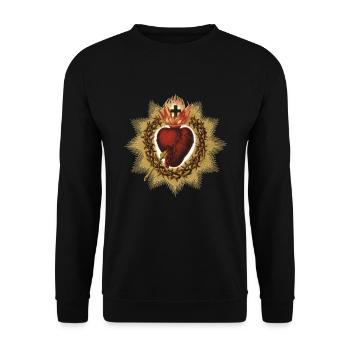 Vintage Sacred Heart of Jesus - Unisex Pullover - Schwarz - Vorne - Alina (178cm) & Michal (187cm)