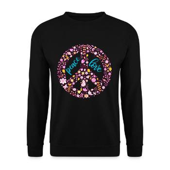 Frieden Flower Power - Unisex Pullover - Schwarz - Vorne - Alina (178cm) & Michal (187cm)