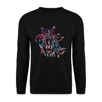 Pferd Reiter Tier - Unisex Pullover - Schwarz - Vorne - Alina (178cm) & Michal (187cm)