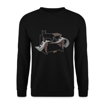 Klavier Musik Katze - Unisex Pullover - Schwarz - Vorne - Alina (178cm) & Michal (187cm)