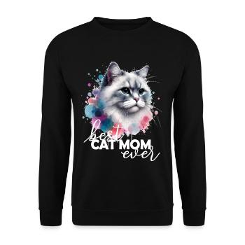 Beste Katzenmama Katzenspruch - Unisex Pullover - Schwarz - Vorne - Alina (178cm) & Michal (187cm)