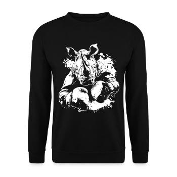 Nashorn Boxer Boxen MMA Kampfsport - Unisex Pullover - Schwarz - Vorne - Alina (178cm) & Michal (187cm)