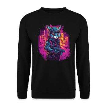 Katze Cyber Cat Katzen Punk - Unisex Pullover - Schwarz - Vorne - Alina (178cm) & Michal (187cm)