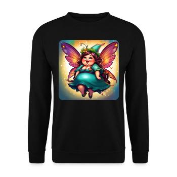 Niedliche dicke Fee mit Flügel - Unisex Pullover - Schwarz - Vorne - Alina (178cm) & Michal (187cm)