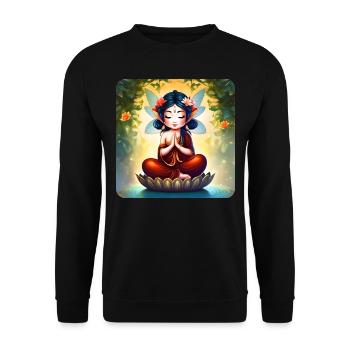 Niedliche verspielte Fee in Joga Position - Unisex Pullover - Schwarz - Vorne - Alina (178cm) & Michal (187cm)