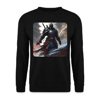 Dunkler Fantasy Krieger mit Schwer - Unisex Pullover - Schwarz - Vorne - Alina (178cm) & Michal (187cm)