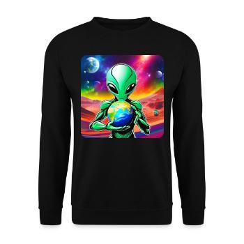 Cool alien avec une planète dans ses mains - Sweat-shirt Unisexe - noir - Devant - Alina (178cm) & Michal (187cm)