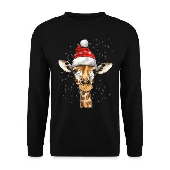 Giraffe mit Santa Mütze - Unisex Pullover - Schwarz - Vorne - Alina (178cm) & Michal (187cm)