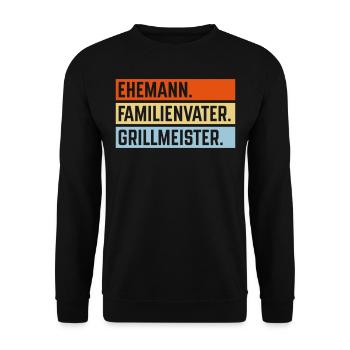 Ehemann Familienvater Grillmeister (Grillen / 3C) - Unisex Pullover - Schwarz - Vorne - Alina (178cm) & Michal (187cm)