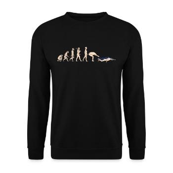 Evolution Schwimmen vom Affen zum Schwimmer - Unisex Pullover - Schwarz - Vorne - Alina (178cm) & Michal (187cm)