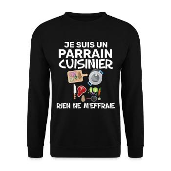 Citation Parrain Cuisinier Humour Cuisine - Sweat-shirt Unisexe - noir - Devant - Alina (178cm) & Michal (187cm)