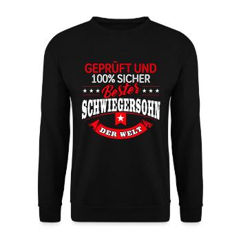 Schwiegersohn Schwiegerkind Schwieger Geschenk - Unisex Pullover - Schwarz - Vorne - Alina (178cm) & Michal (187cm)