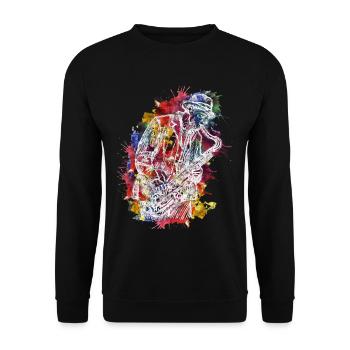 Abstrakt Saxophon - Unisex Pullover - Schwarz - Vorne - Alina (178cm) & Michal (187cm)