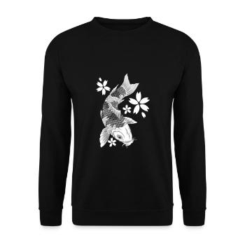 koi fish sakura black and white - Unisex Sweatshirt - black - Front - Alina (178cm) & Michal (187cm)