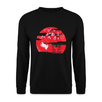 Japan-Kran Kirschblüte - Unisex Pullover - Schwarz - Vorne - Alina (178cm) & Michal (187cm)