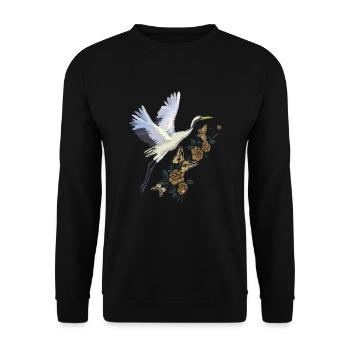 Vintage Japanese Embroidery crane - Unisex Sweatshirt - black - Front - Alina (178cm) & Michal (187cm)