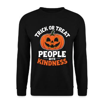 Treat People with Kindness! Pumpkin Halloween - Unisex Sweatshirt - black - Front - Alina (178cm) & Michal (187cm)