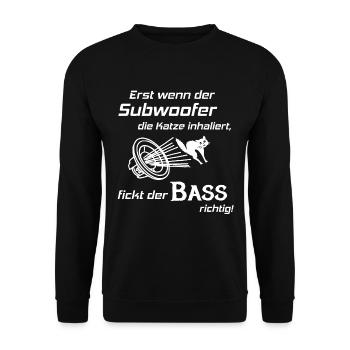 Car Hifi - Subwoofer Cat, Hifi Shirt Bass Lover - Unisex Sweatshirt - black - Front - Alina (178cm) & Michal (187cm)