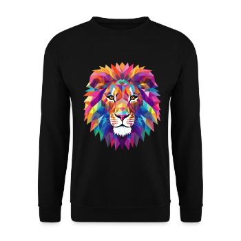 Bunter Löwenkopf mit geometrischen Mustern - Unisex Pullover - Schwarz - Vorne - Alina (178cm) & Michal (187cm)