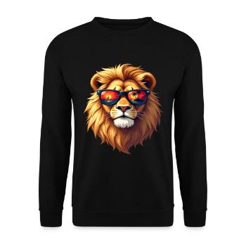 Ein majestätischer Löwe trägt eine Sonnenbrille - Unisex Pullover - Schwarz - Vorne - Alina (178cm) & Michal (187cm)