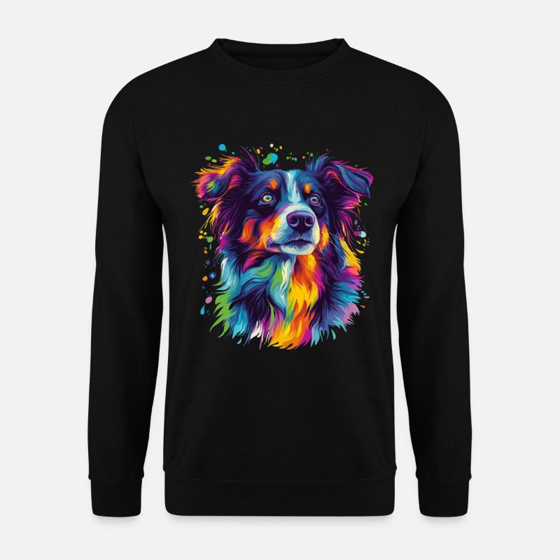 Porträt eines psychedelischen Australian Shepherds - Unisex Pullover - Schwarz