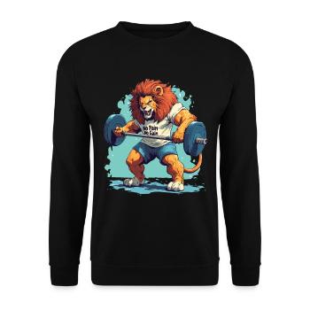 Lion Bodybuilder ohne Fleiß kein Geld - Unisex Pullover - Schwarz - Vorne - Alina (178cm) & Michal (187cm)