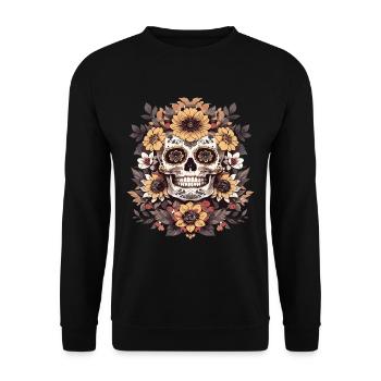 Une tête de mort entourée de fleurs colorées - Sweat-shirt Unisexe - noir - Devant - Alina (178cm) & Michal (187cm)