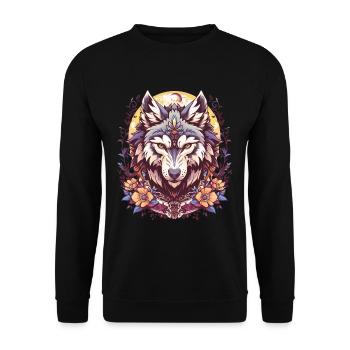Head of a wolf in New School tattoo style - Unisex Sweatshirt - black - Front - Alina (178cm) & Michal (187cm)