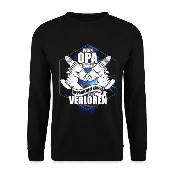 Geschenk Opa Enkel - Unisex Pullover - Schwarz - Vorne - Alina (178cm) & Michal (187cm)