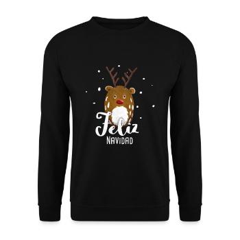 Feliz Navidad Frohe Weihnachten Rentier Rudolph - Unisex Pullover - Schwarz - Vorne - Alina (178cm) & Michal (187cm)