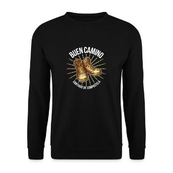 Jakobsweg Schuhe Pilgern - Unisex Pullover - Schwarz - Vorne - Alina (178cm) & Michal (187cm)