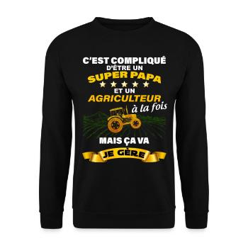 Agriculteur et super papa qui assure Cadeau père - Sweat-shirt Unisexe - noir - Devant - Alina (178cm) & Michal (187cm)