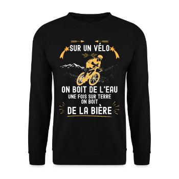 Velo, cycliste eau et bière humour papa, papy - Sweat-shirt Unisexe - noir - Devant - Alina (178cm) & Michal (187cm)