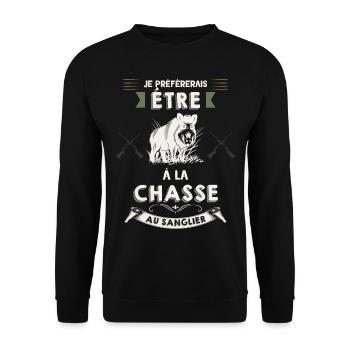 Chasse Au Sanglier Je Préfère Humour Papa Chasseur - Sweat-shirt Unisexe - noir - Devant - Alina (178cm) & Michal (187cm)