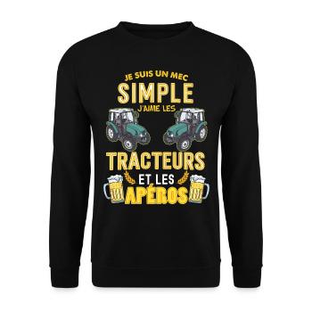 Tracteur Et aperos Entre Pote Humour Papa - Sweat-shirt Unisexe - noir - Devant - Alina (178cm) & Michal (187cm)