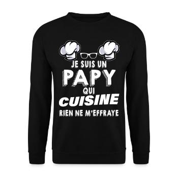 C'est Mon Papy Qui Cuisine Humour Grand Père - Sweat-shirt Unisexe - noir - Devant - Alina (178cm) & Michal (187cm)