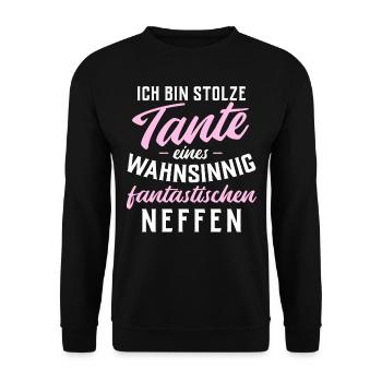 Stolze Tante eines wahnsinnig fantastischen Neffen - Unisex Pullover - Schwarz - Vorne - Alina (178cm) & Michal (187cm)