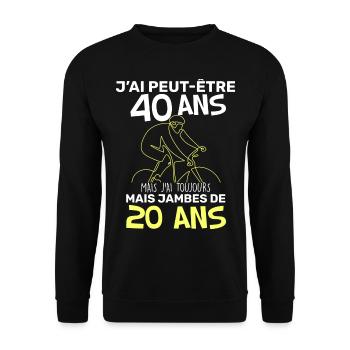 Humour j'ai peut-etre 40 ans Anniversaire Velo - Sweat-shirt Unisexe - noir - Devant - Alina (178cm) & Michal (187cm)