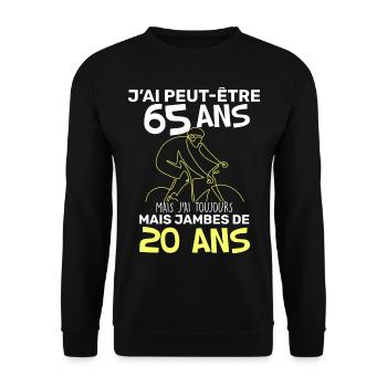 Anniversaire humour j'ai peut-etre 65 ans Velo - Sweat-shirt Unisexe - noir - Devant - Alina (178cm) & Michal (187cm)