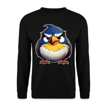 Kleiner grimmiger dicker Vogel - Unisex Pullover - Schwarz - Vorne - Alina (178cm) & Michal (187cm)