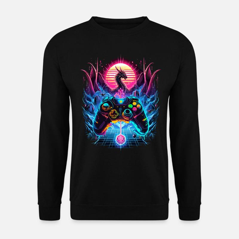 Synthwave Dragon Gaming Fantasy - Unisex Sweatshirt - black