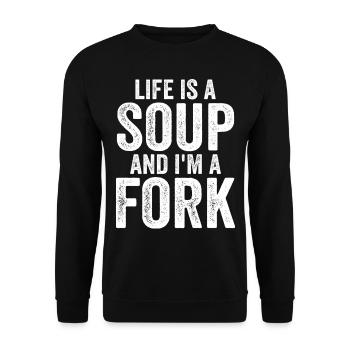 Das Leben Ist Eine Suppe Und Ich Bin Eine Gabel T-Shirts | Komisch - Unisex Pullover - Schwarz - Vorne - Alina (178cm) & Michal (187cm)