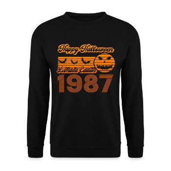 Halloween Kürbis Geburtstag Baujahr 1987 Vintage - Unisex Pullover - Schwarz - Vorne - Alina (178cm) & Michal (187cm)