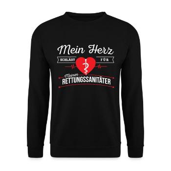 Rettungssanitäter Herz - Unisex Pullover - Schwarz - Vorne - Alina (178cm) & Michal (187cm)
