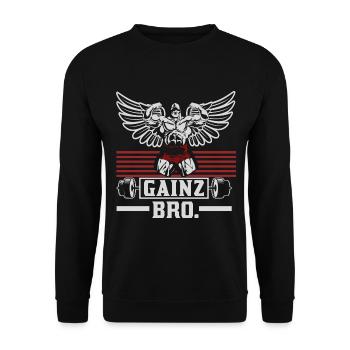 Bodybuilder Gainz Bro. Gym T-Shirt - Unisex Pullover - Schwarz - Vorne - Alina (178cm) & Michal (187cm)