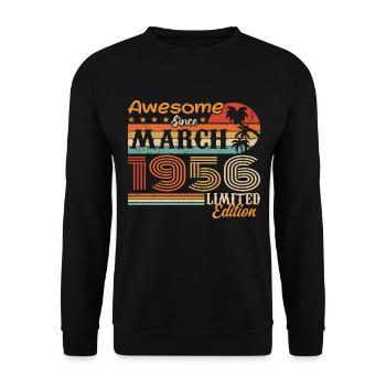 März 1956 Jahrgang 1956 Retro Geburtstagsgeschenk - Unisex Pullover - Schwarz - Vorne - Alina (178cm) & Michal (187cm)