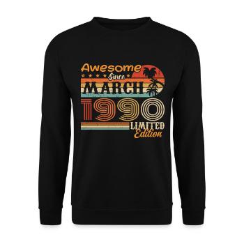 Mars 1990 ' s Vintage 1990 ' s rétro cadeau d’anniversaire - Sweat-shirt Unisexe - noir - Devant - Alina (178cm) & Michal (187cm)